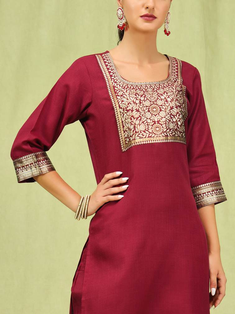 Maroon Printed Salwar Suit Set