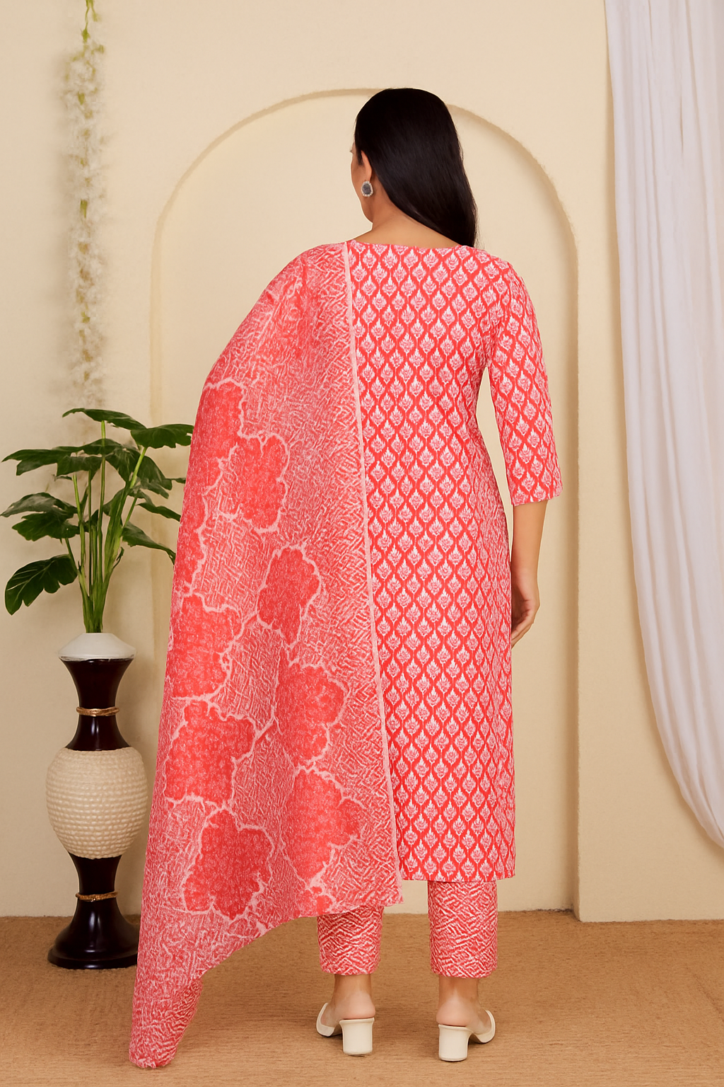 Red Printed Salwar Suit Set
