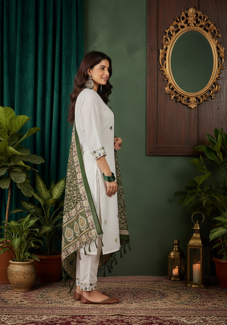 White Embroidered Kurta Set