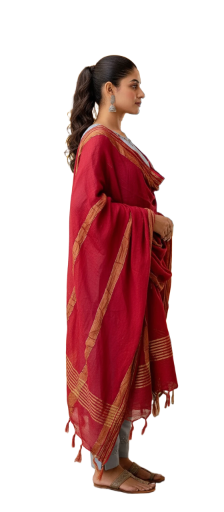Traditional Three-Piece Suit with Red Dupatta