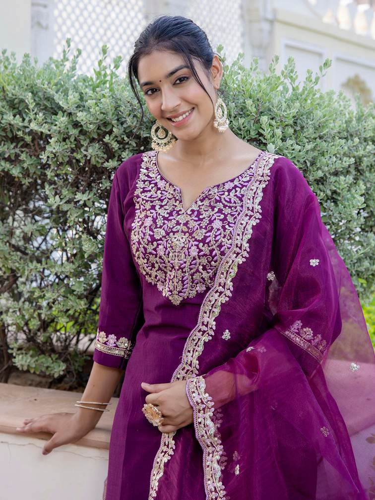 Embroidered Salwar Kameez Purple and Maroon