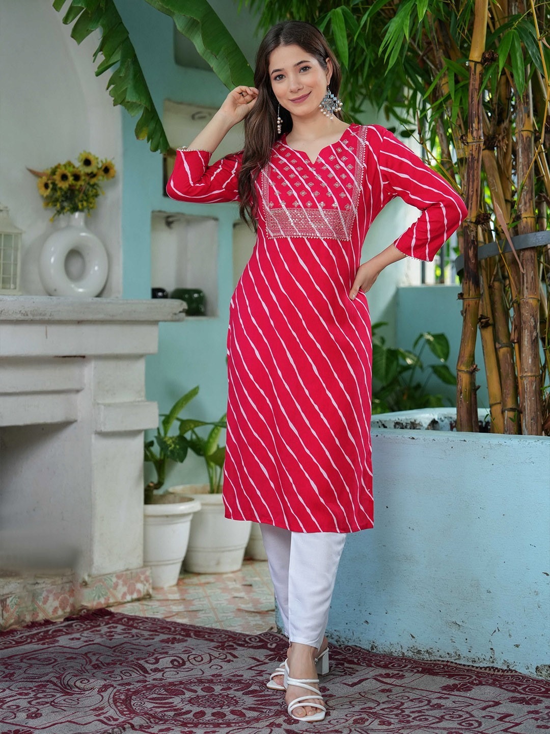 Yellow Embroidered Kurta Pink & yellow
