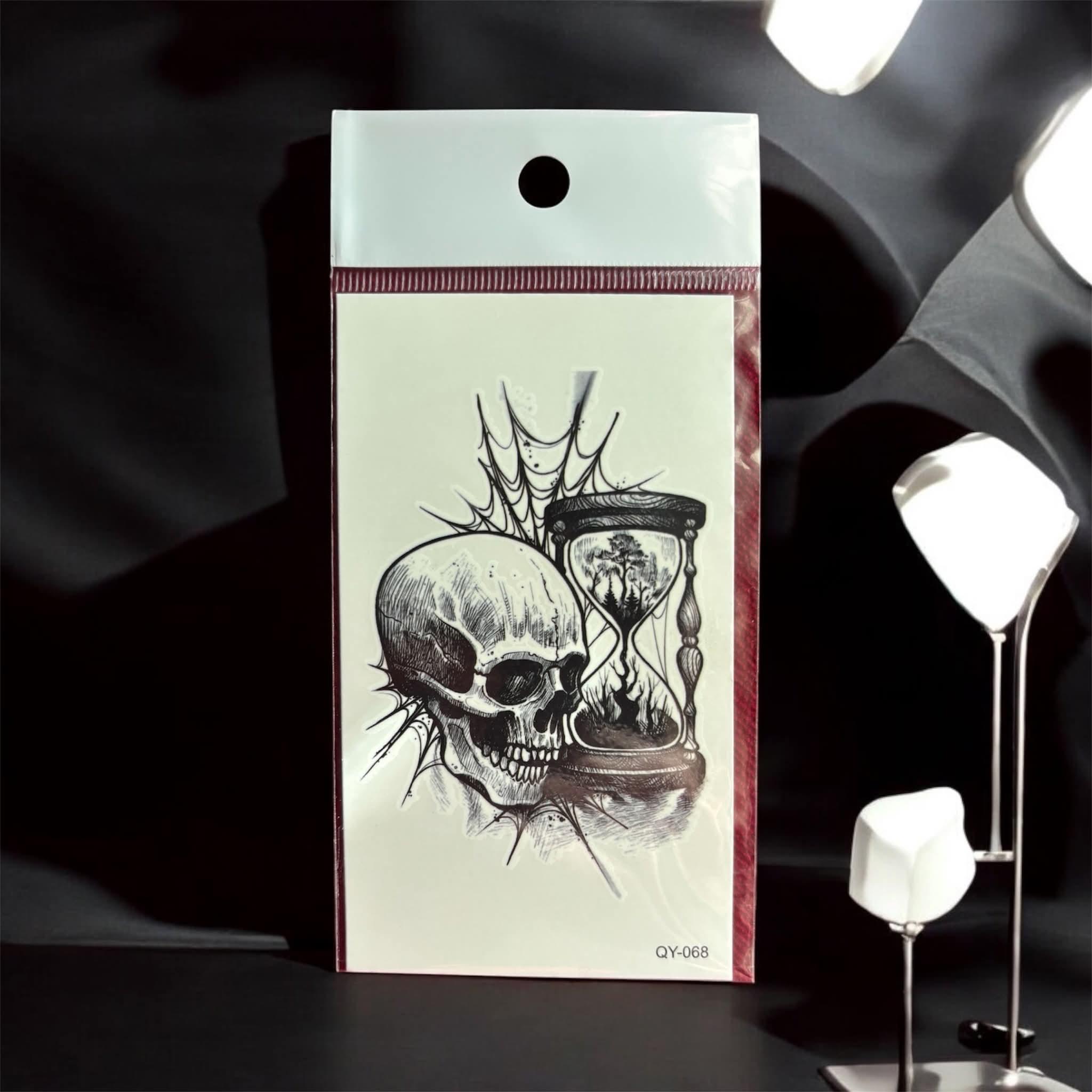 Skull and Hourglass Temporary Tattoo