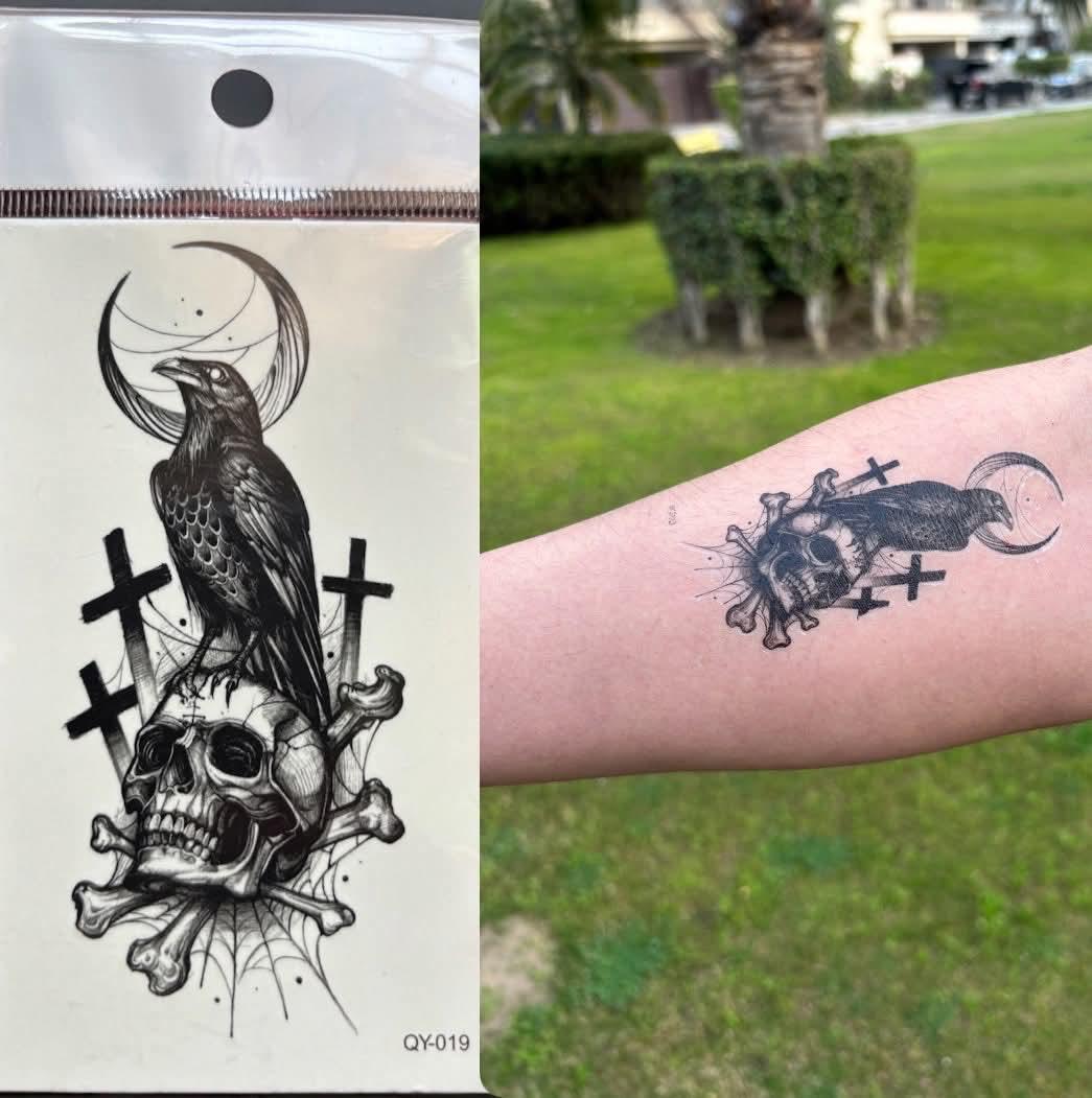 Raven and Skull Temporary Tattoo