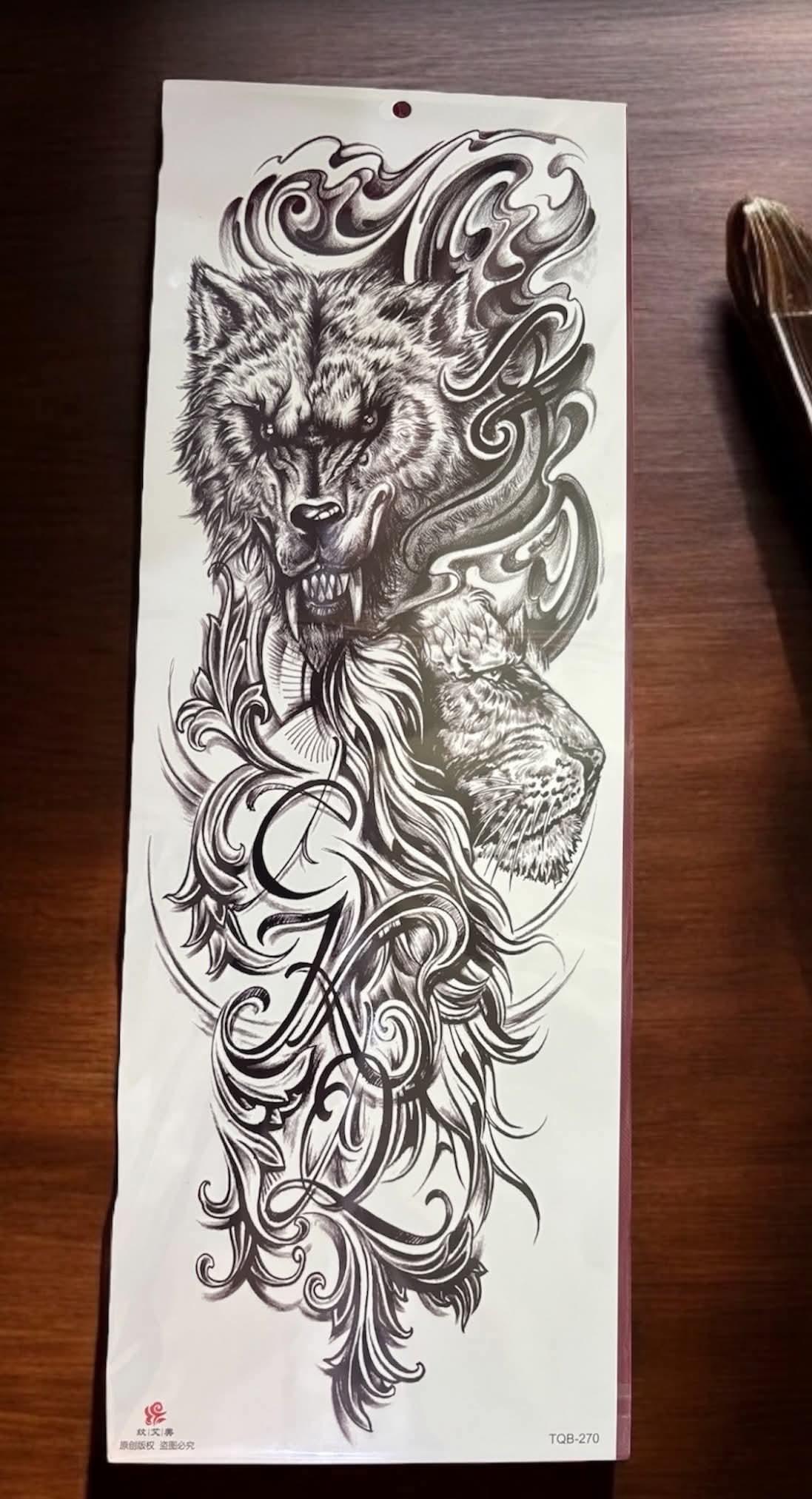 Wolf and lion Temporary Tattoo