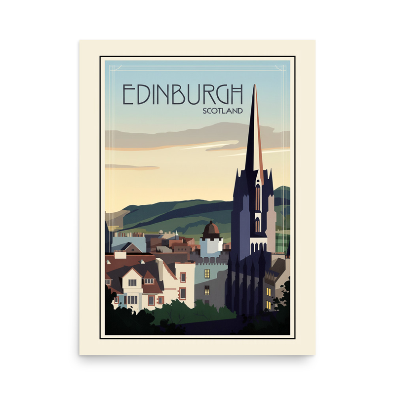 Edinburgh, Scotland - Art Deco Cityscape Print