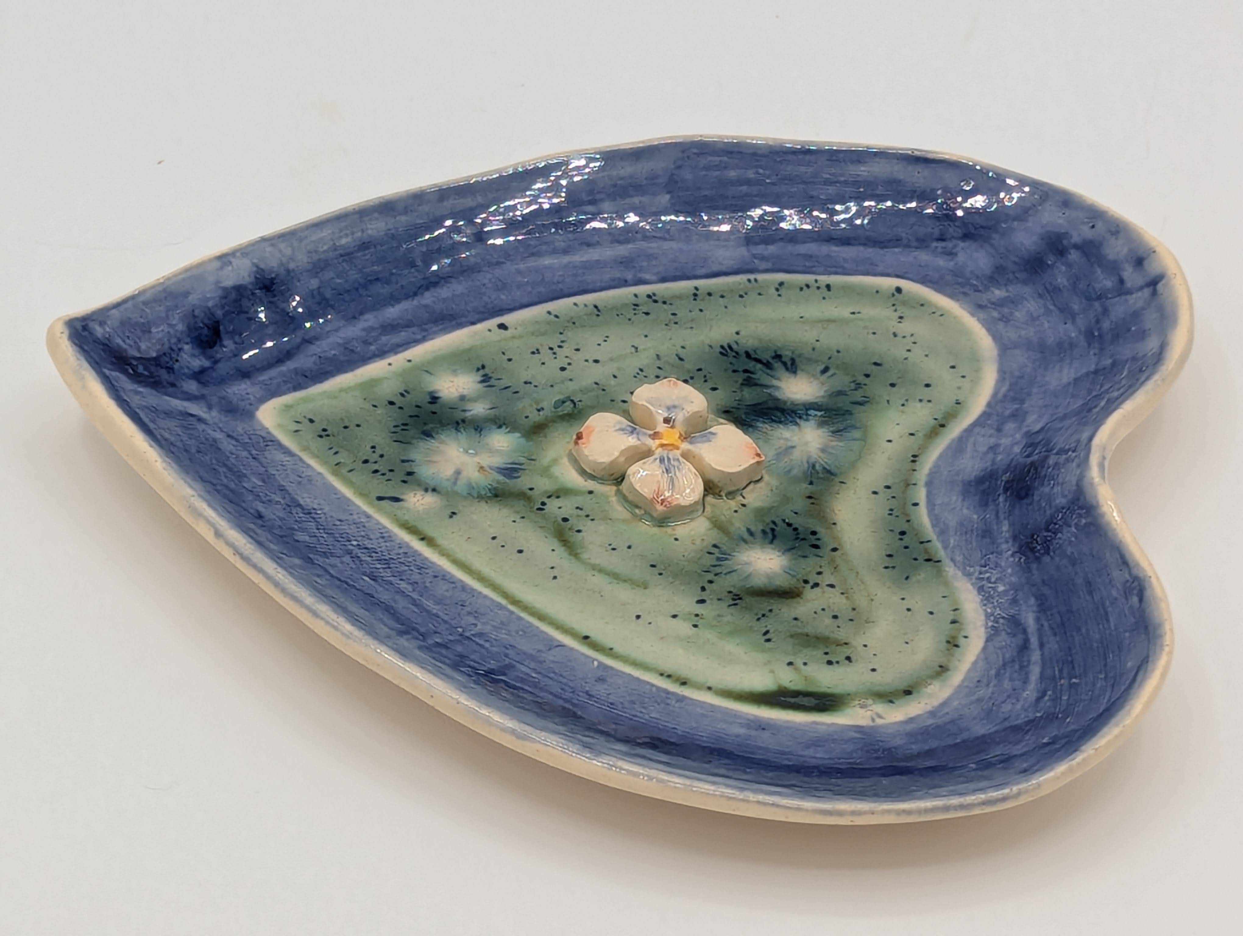 Blue Dogwood Heart Trinket Tray