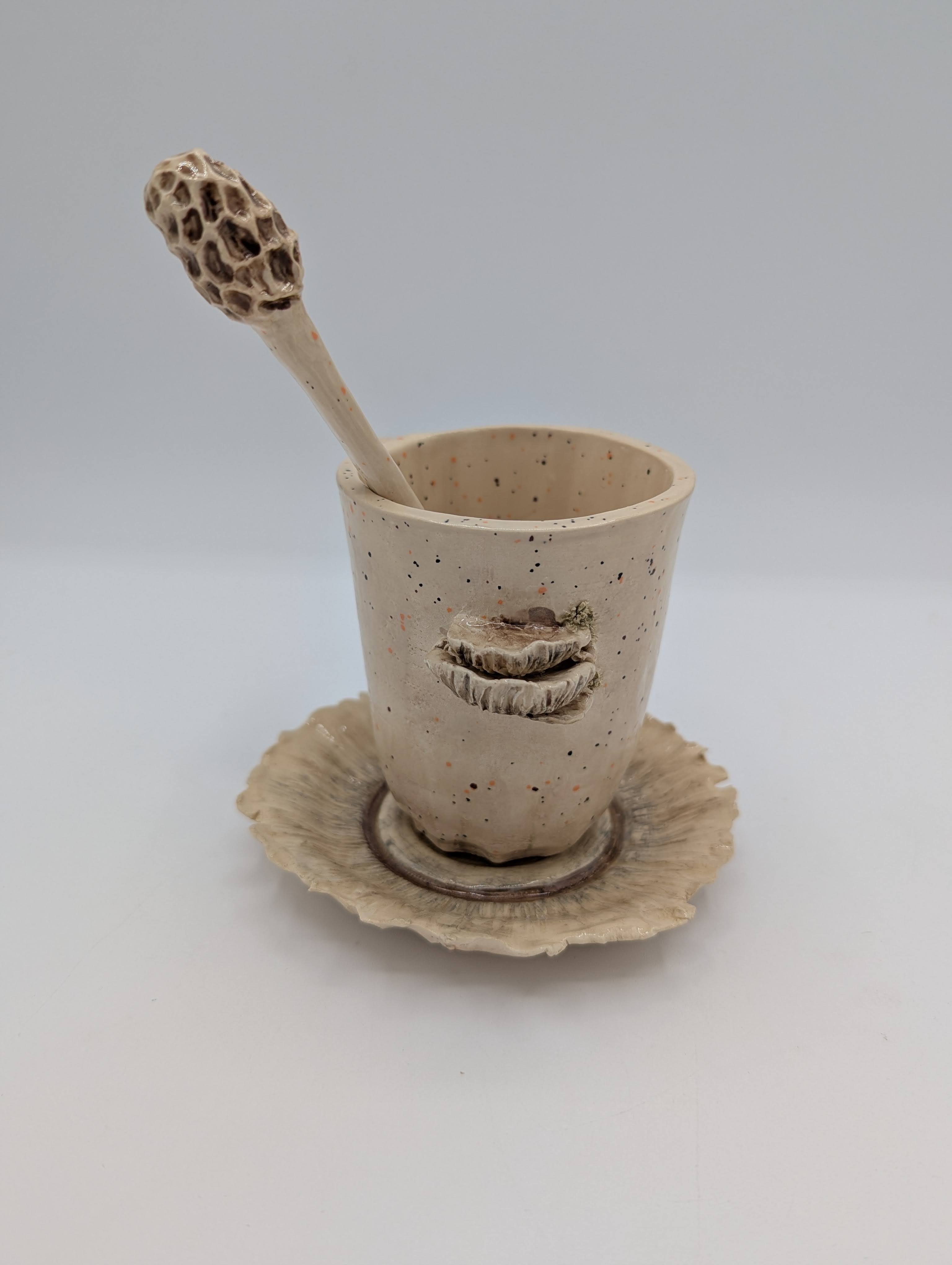 Morel Mushroom Cup With Spoon and Saucer