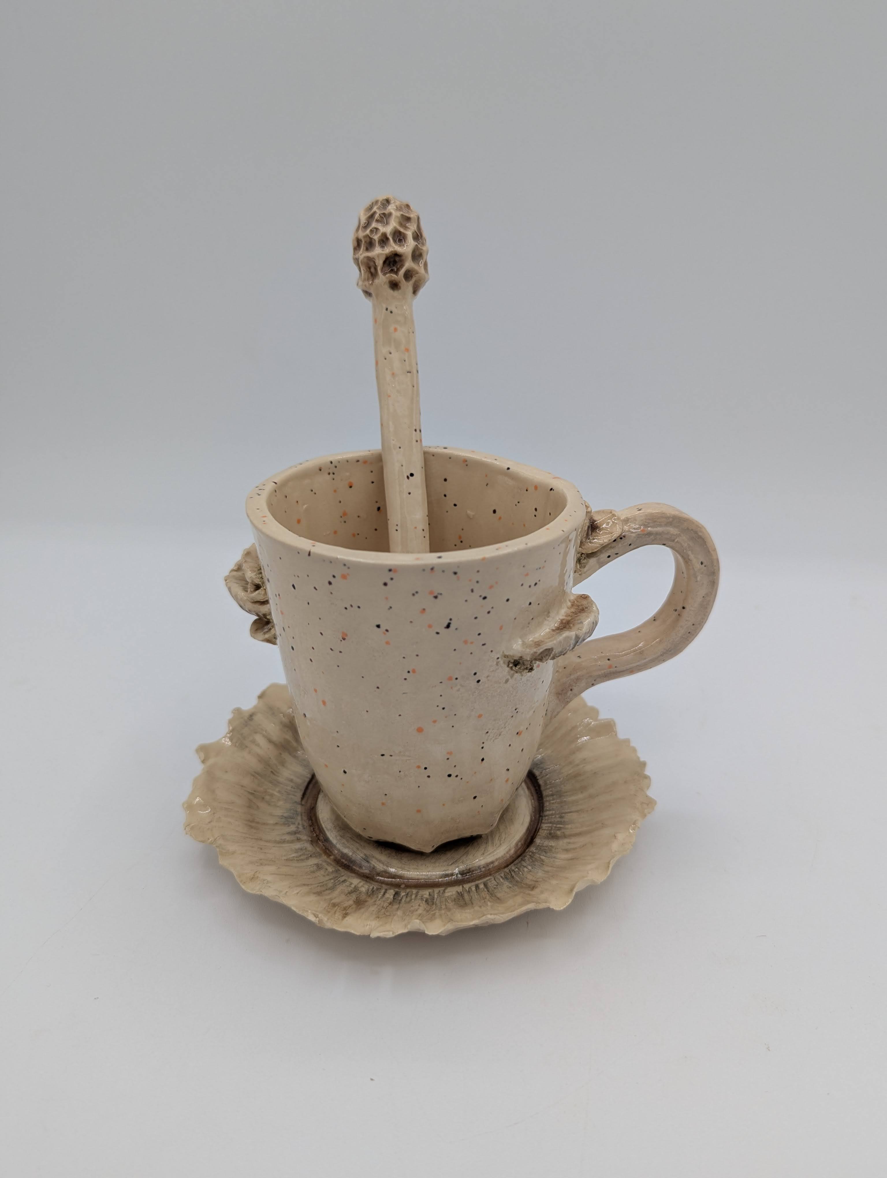 Morel Mushroom Cup With Spoon and Saucer
