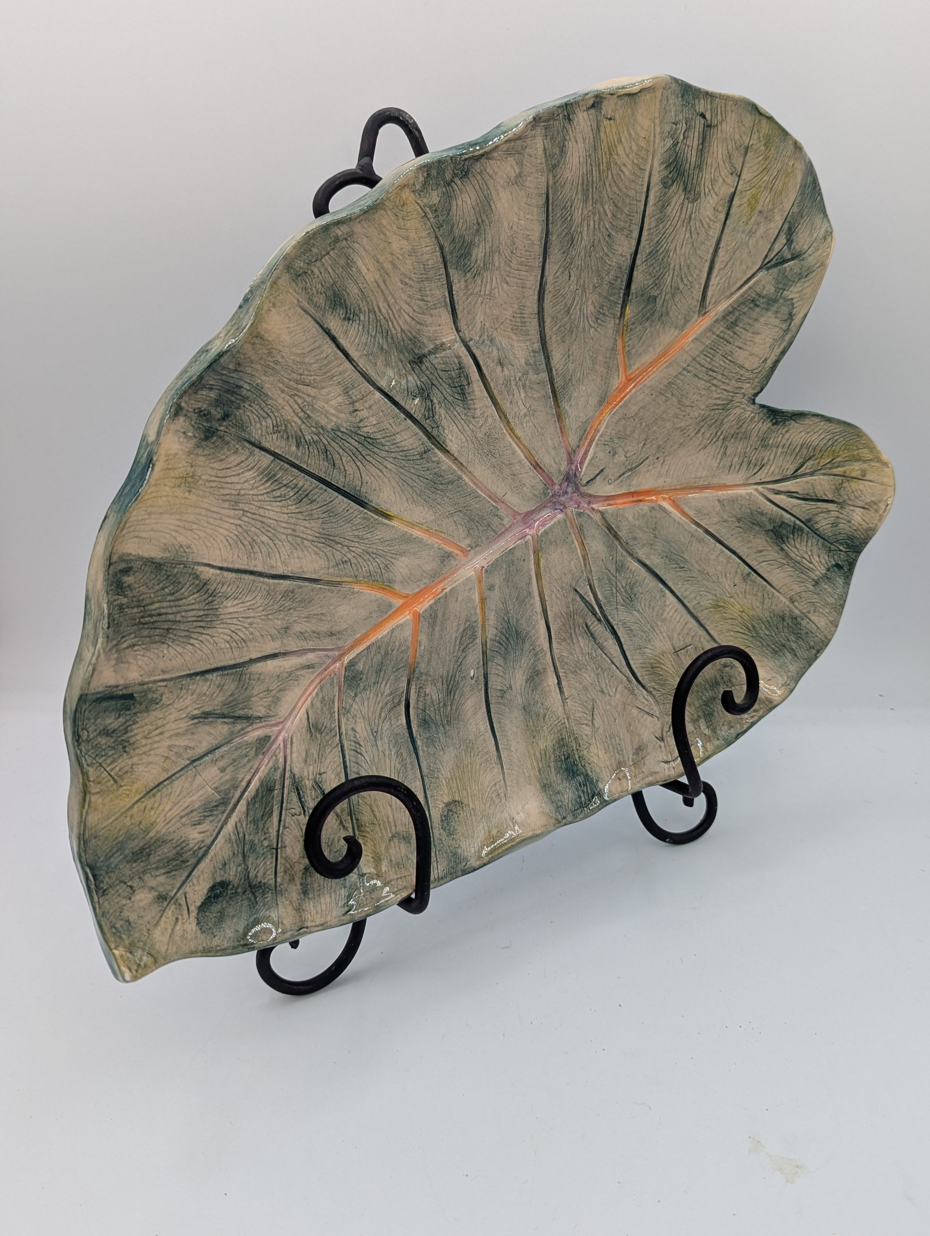 Large Elephant Ear Platter with Wrought Iron