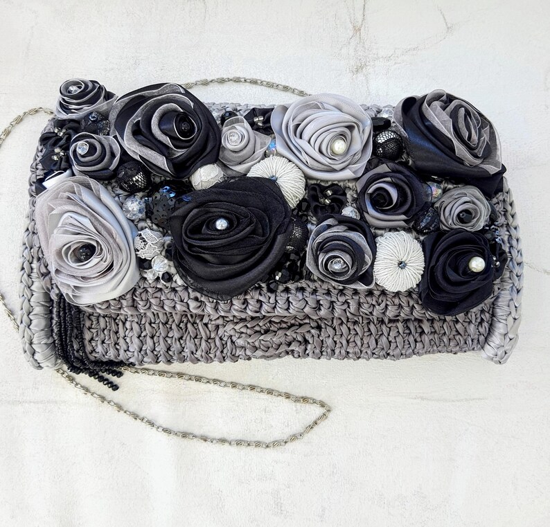 Hand-Crocheted Silk Ribbon Clutch