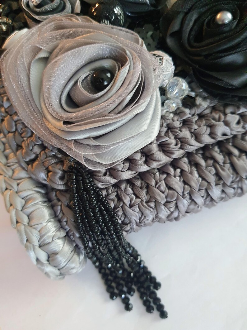 Hand-Crocheted Silk Ribbon Clutch