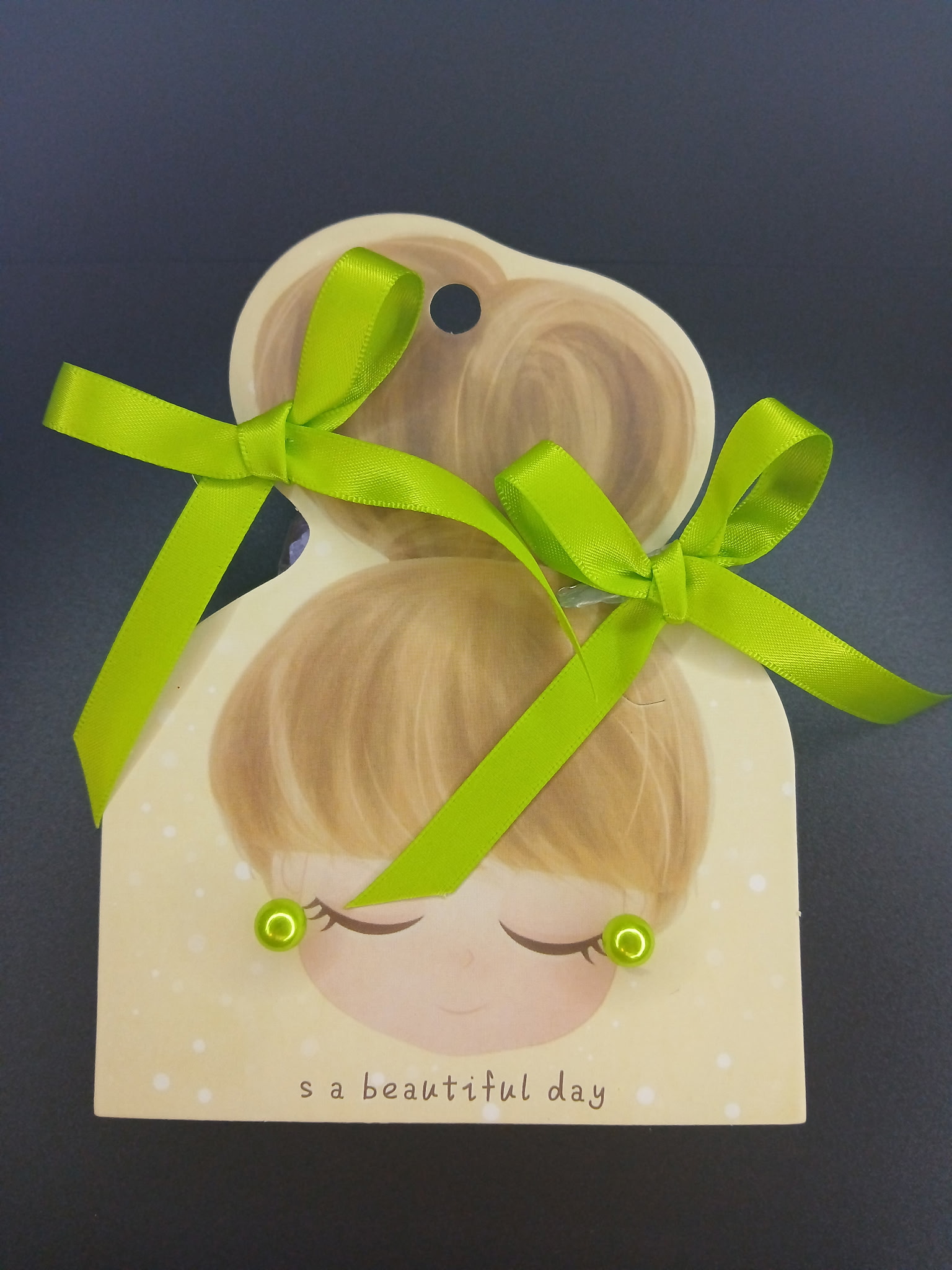 Green Ribbon Hair Clips
