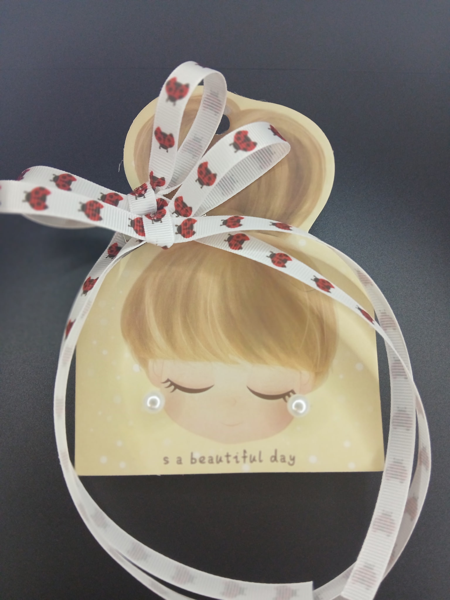 Ladybug Ribbon Stud Earrings