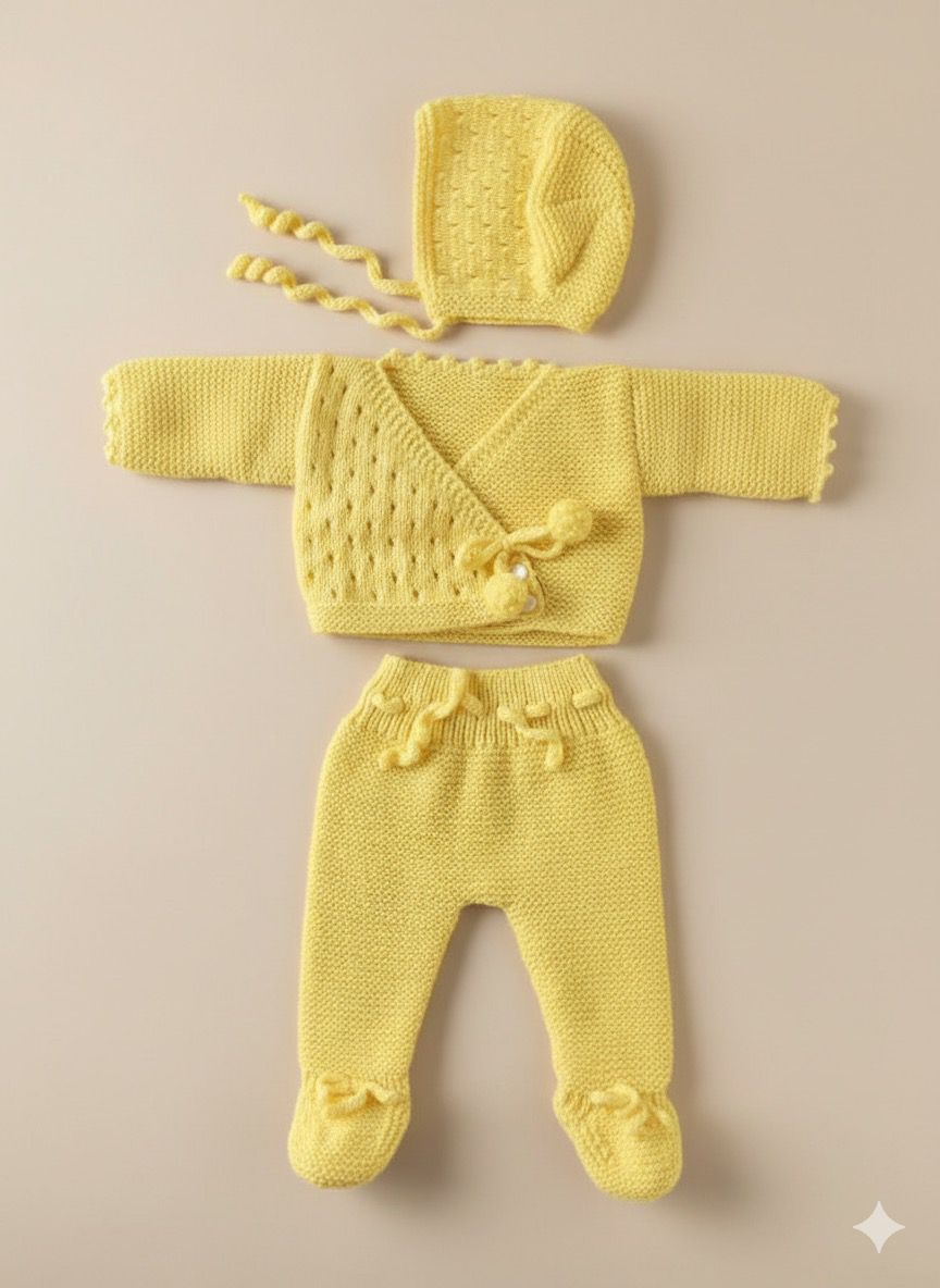 Conjunto de ropa de bebé tejido a mano