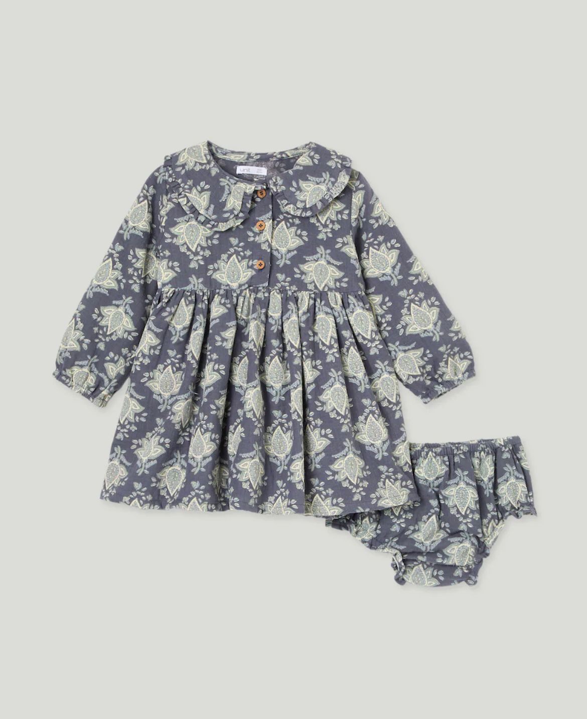 Vestido azul estampado con cuello 18m