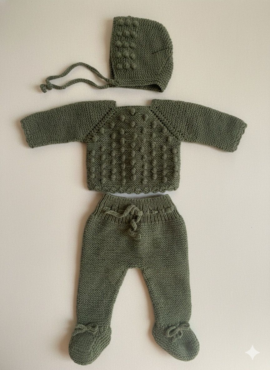 Conjunto de ropa de bebé tejido a mano