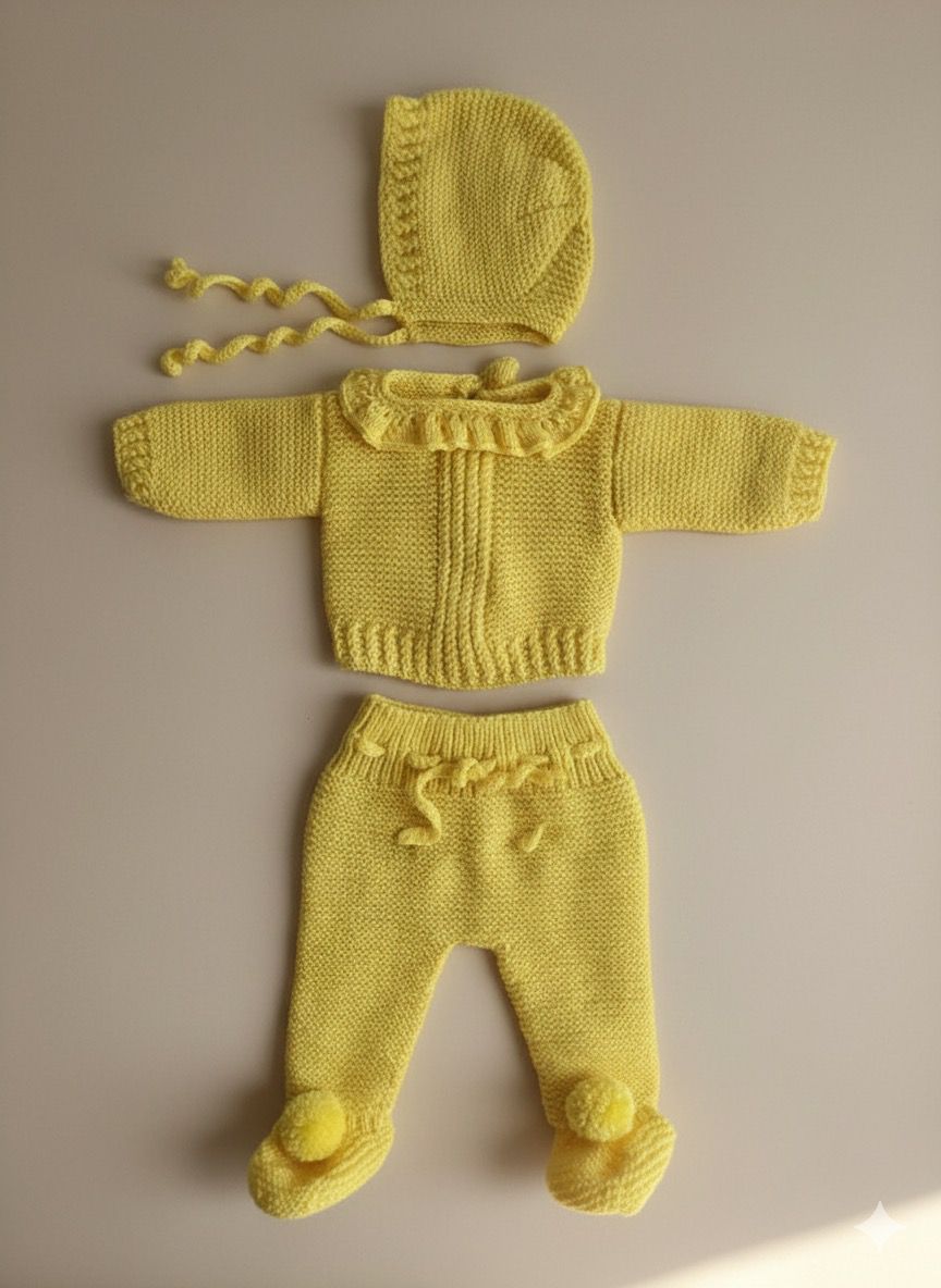 Conjunto amarillo cuello olan primera puesta RN