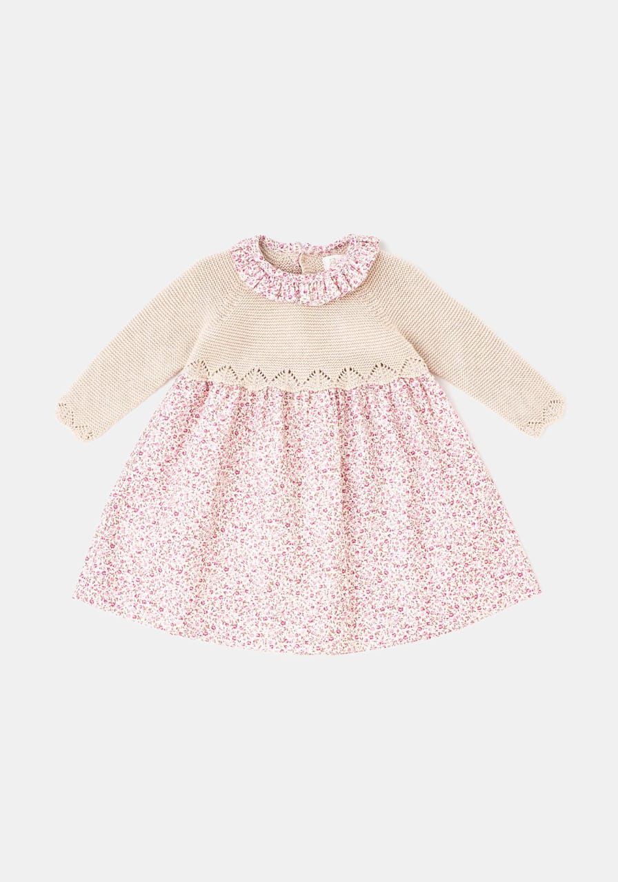 Vestido de punto beige con estampado 12m