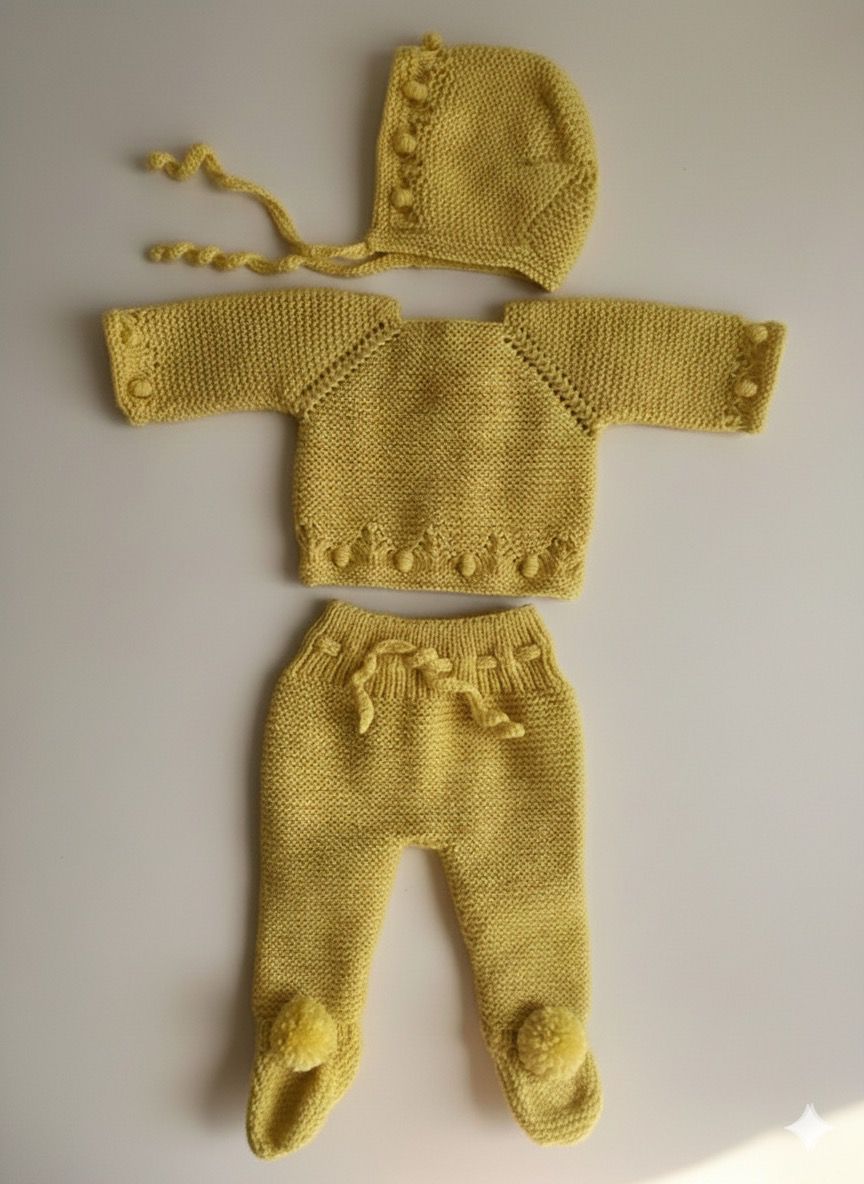 Conjunto de ropa de bebé tejido a mano