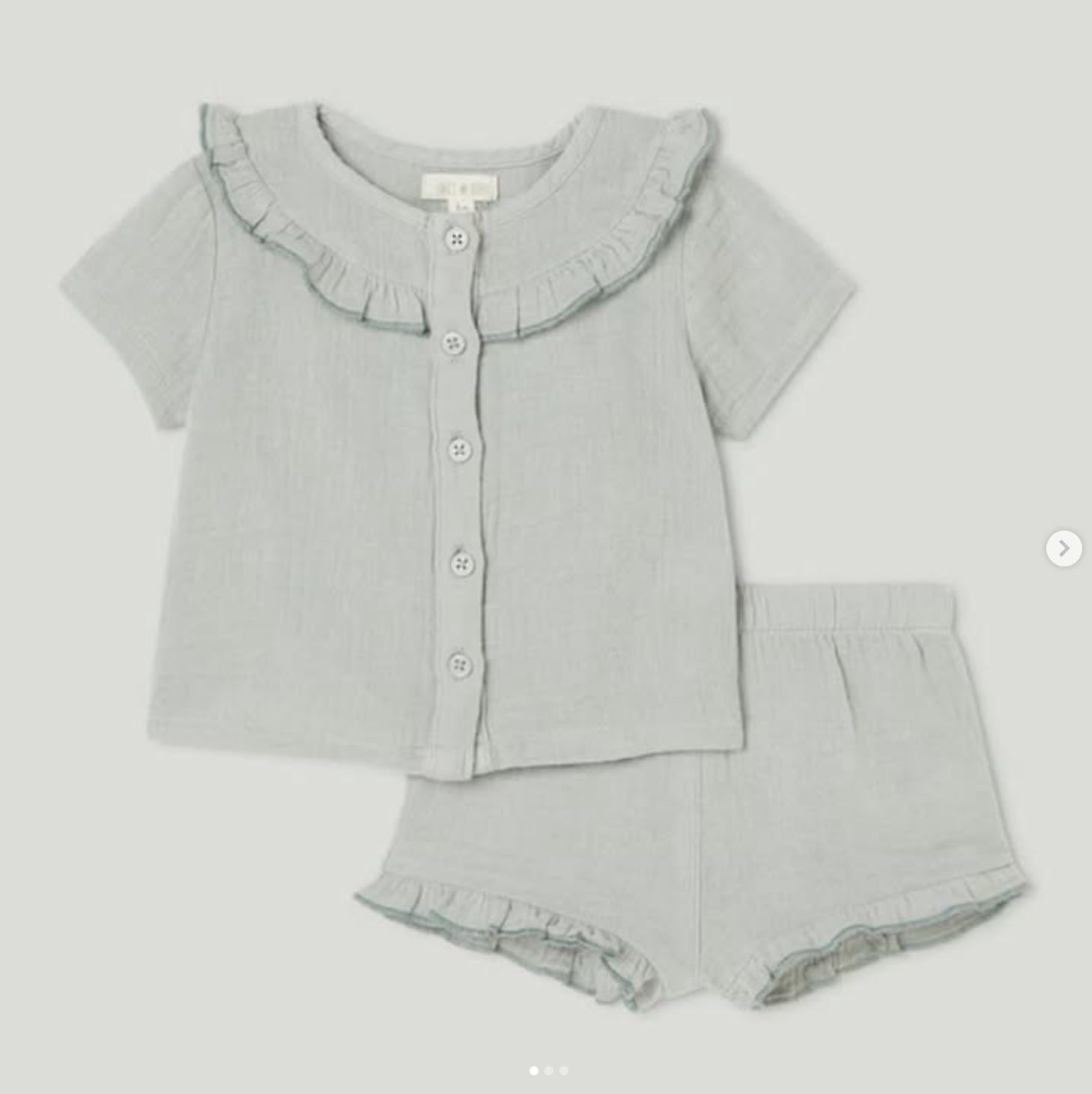 Pijama corto 2 piezas volantes gris azulado 36m