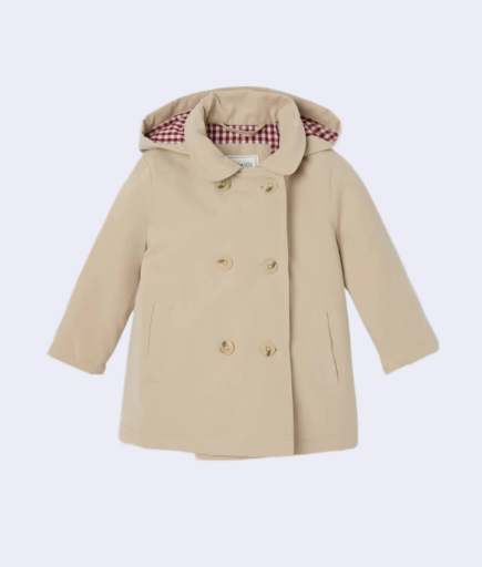 Abrigo beige con capucha cuadros 24m