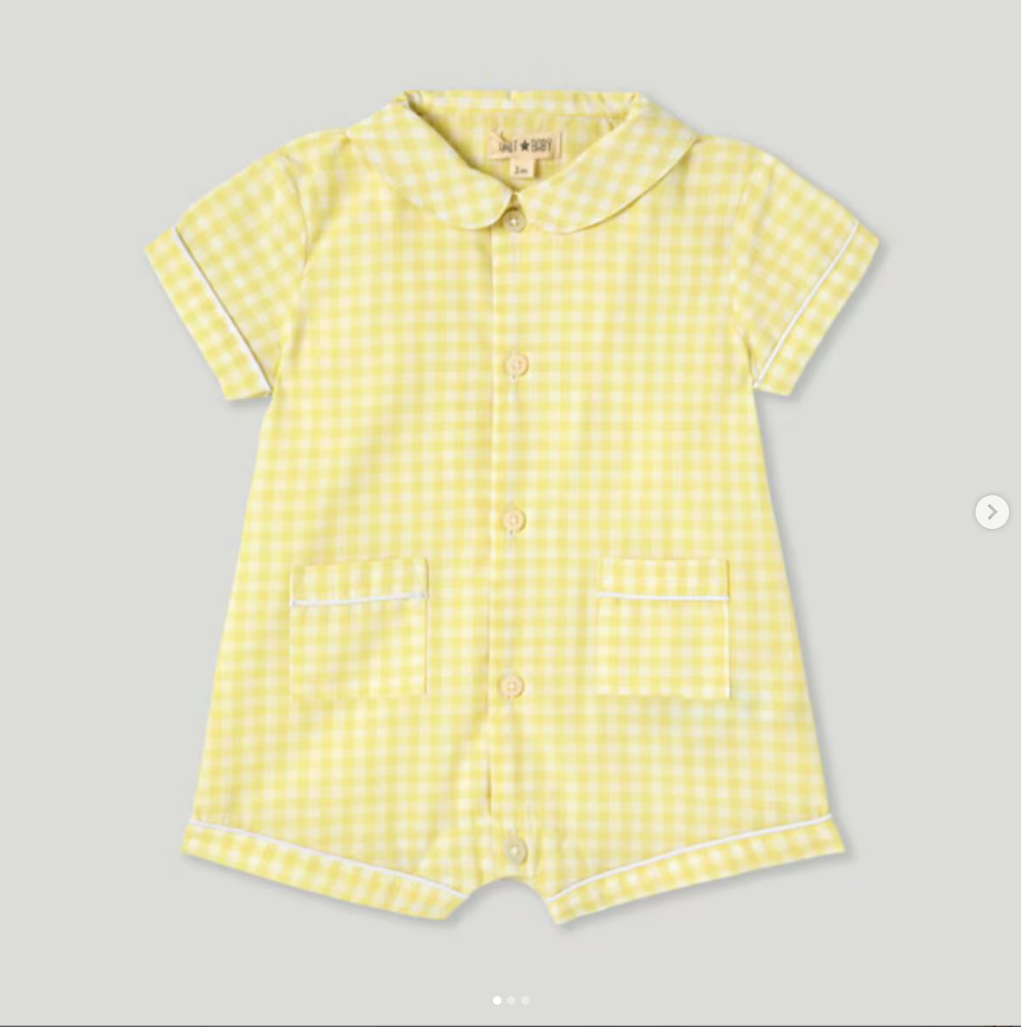 Pijama de bebé corto popelin cuadros amarillo 6m