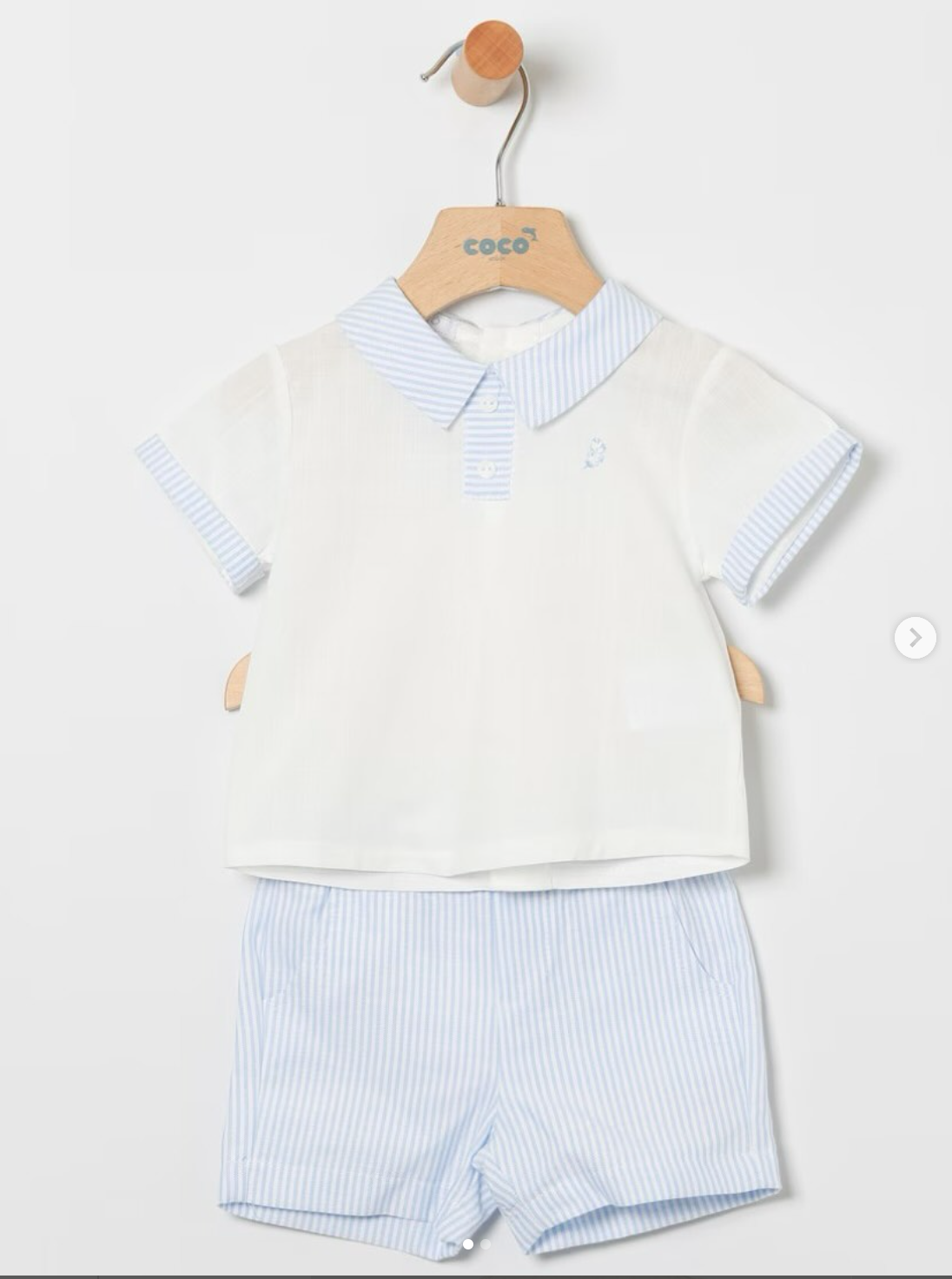 Conjunto azul manga corta y bermuda de rayas 6m