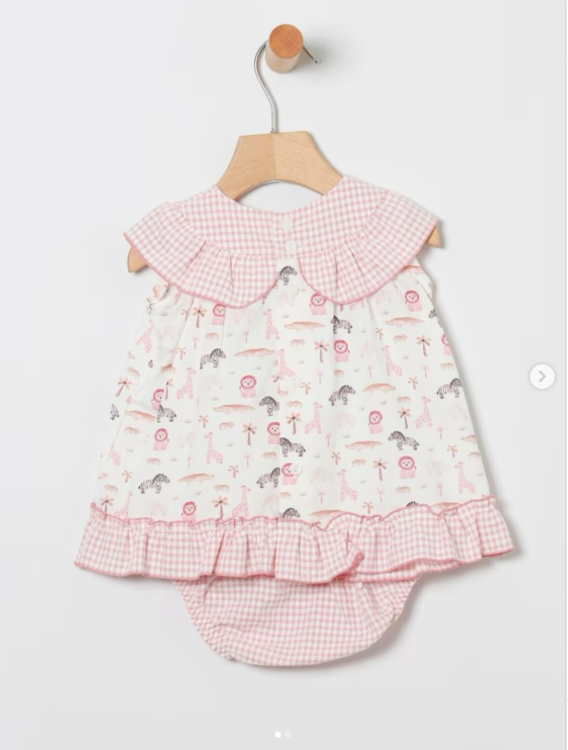 Vestido  animalitos con detalles en vichy y braguita 6m