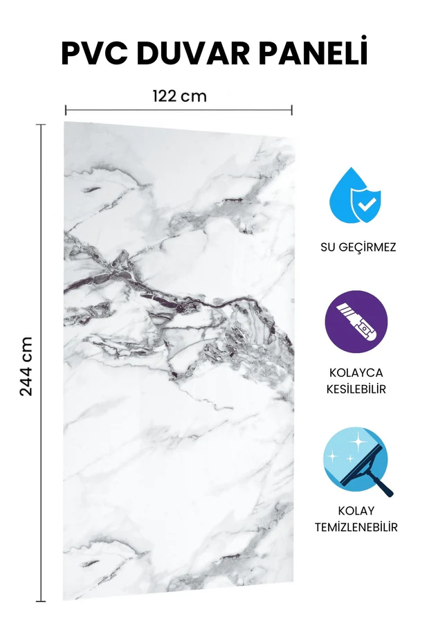 AREK WHITE GRAY Mermer Desenli PVC Panel