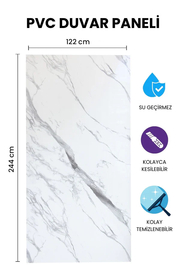 SUMQUAT WHITE GRAY Mermer Desenli PVC Panel