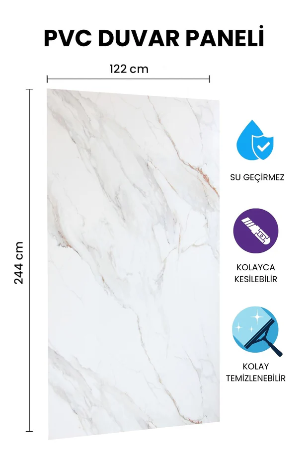 CARRARA WHITE GRAY Mermer Desenli PVC Panel