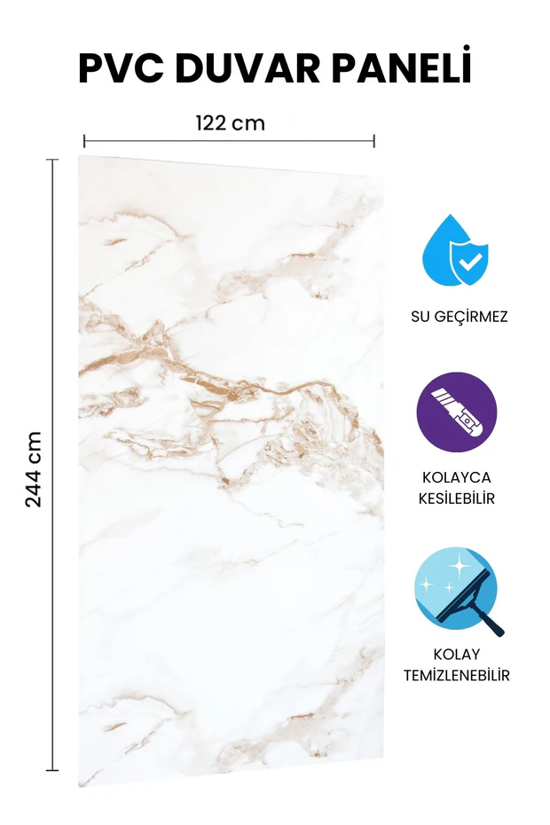NEWTOWN WHITE CALACATA Mermer Desenli PVC Panel