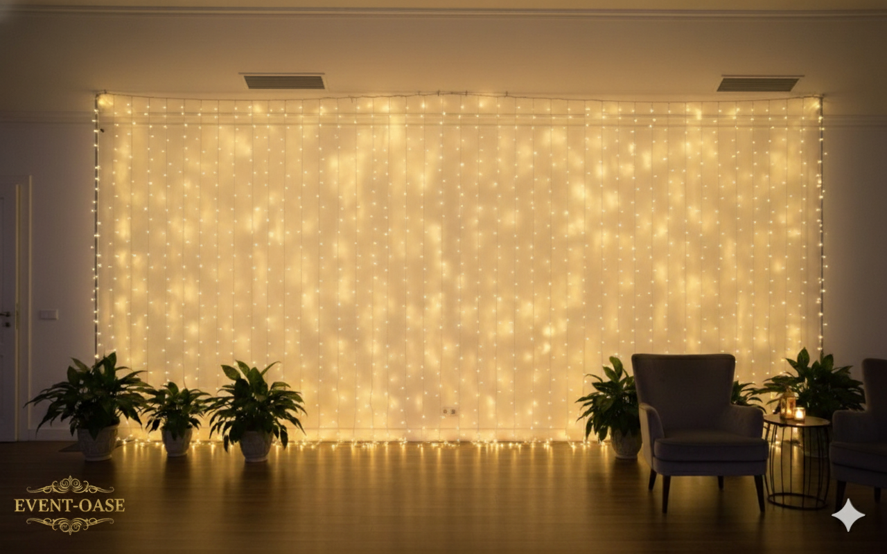Lichtervorhang, 6m x 3m mit 600 LEDs, warmweiß 