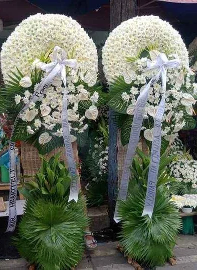 Dual White Funeral Flower Stand