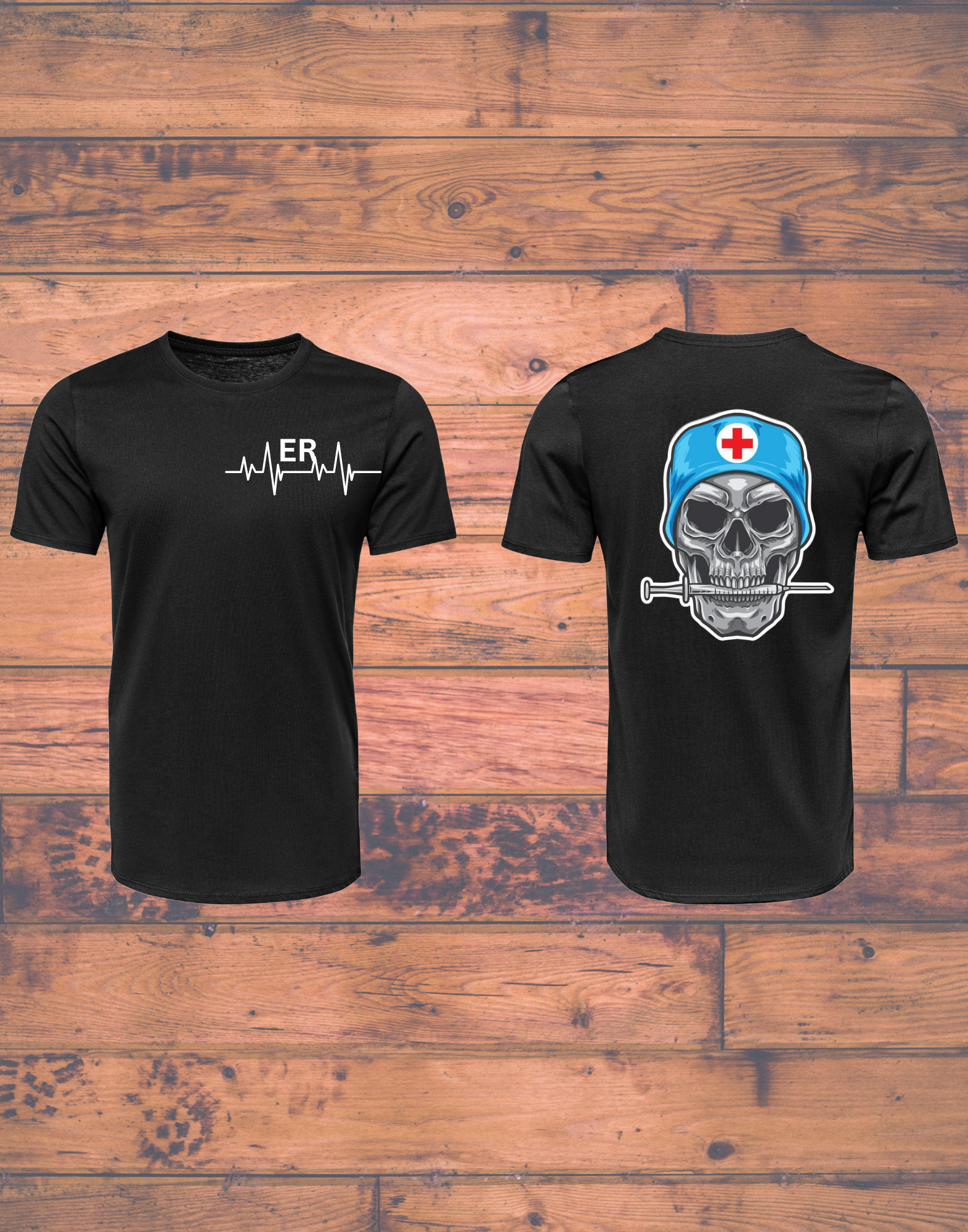 ER Nurse Skull Graphic T-Shirt - Black