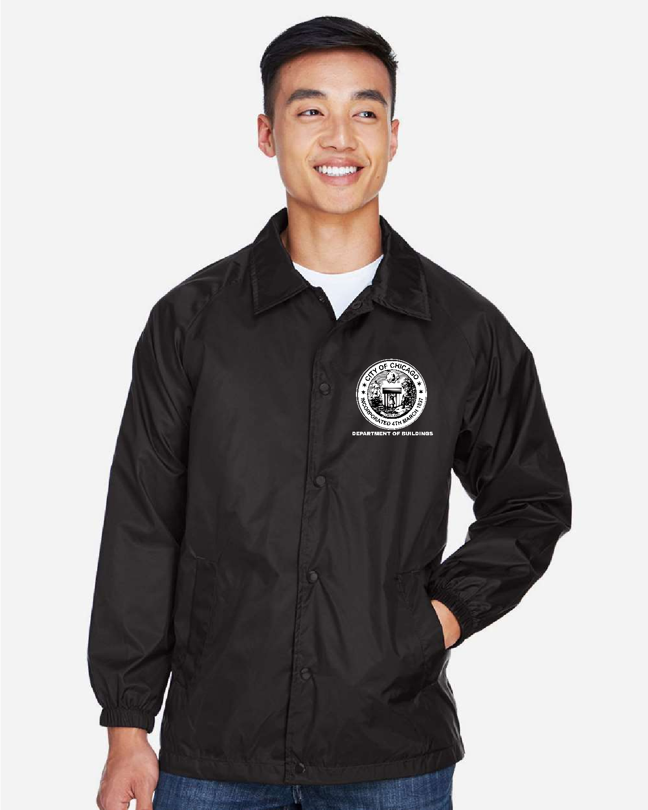 Black Official City of Chicago Windbreaker Jacket