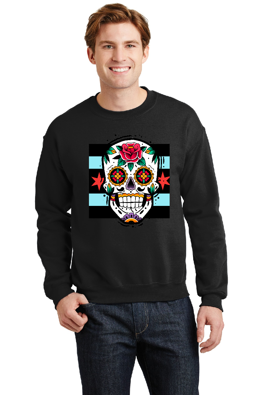 Crewneck Sweater - Sugar Skull Black Gildan 18000