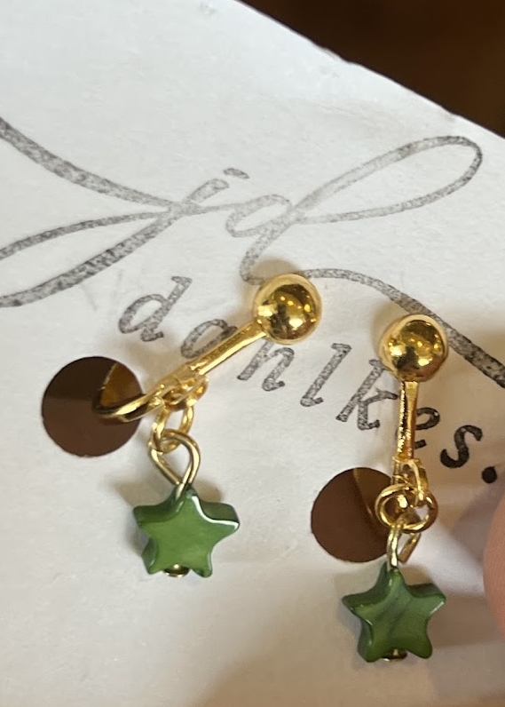 Green Star Drop Earrings