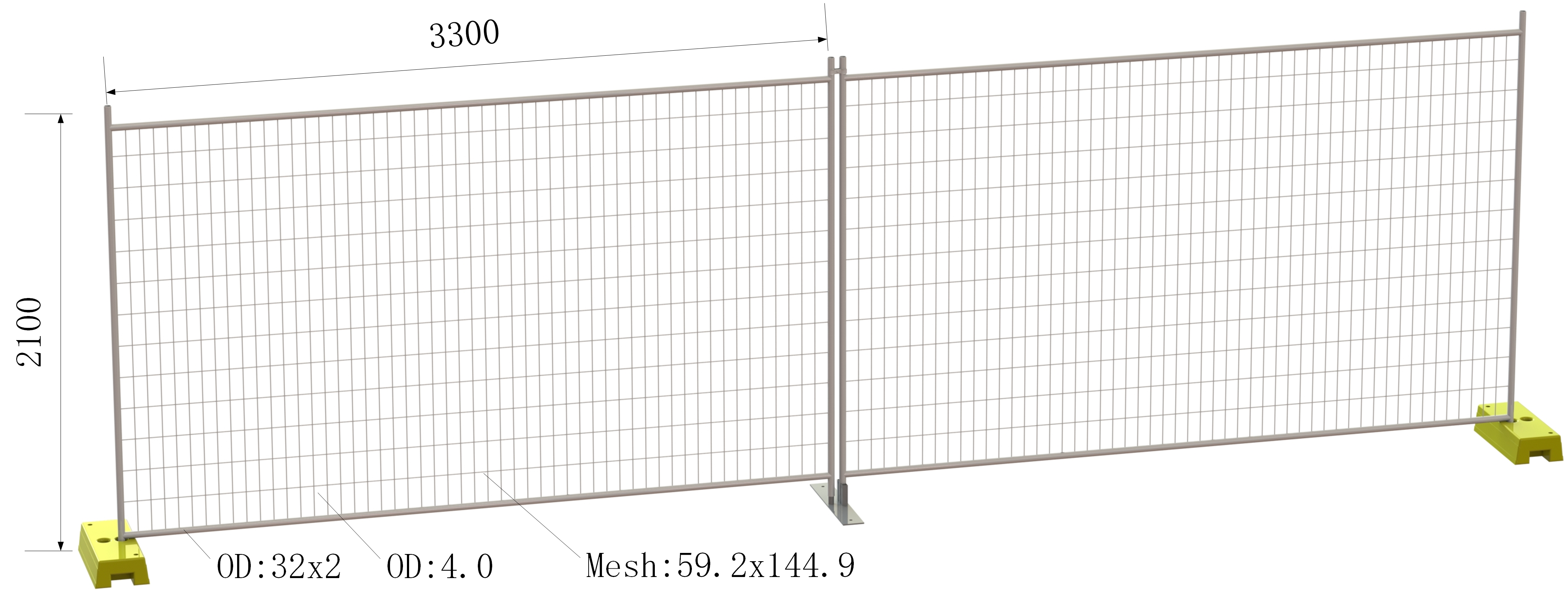 2.1m × 3.3m temporary fence panels