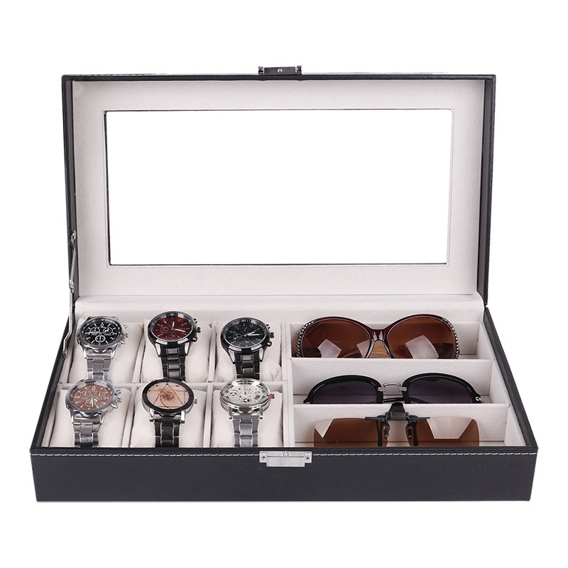 Luxury Display Storage Boxes Rectangle Shape Leather Watch Case with Lock for Sunglasses Glasses