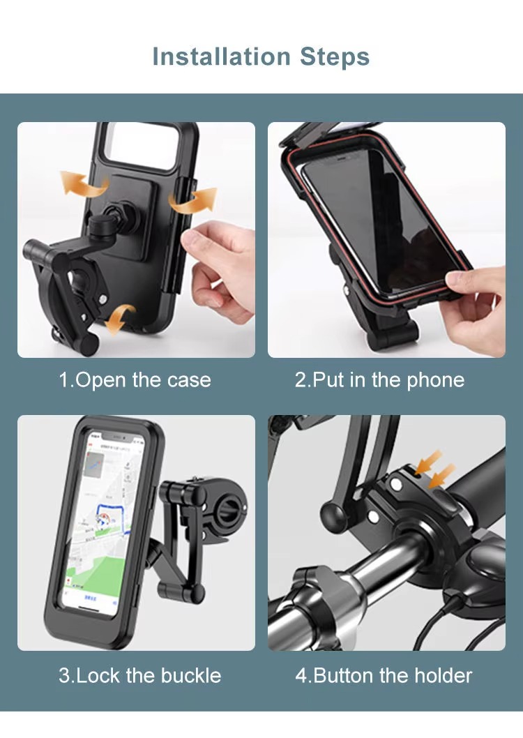 360 Degree Adjustable Rotation Waterproof Motorcycle Bike Scooter Universal Smartphone Holder Stands Mount Outdoor