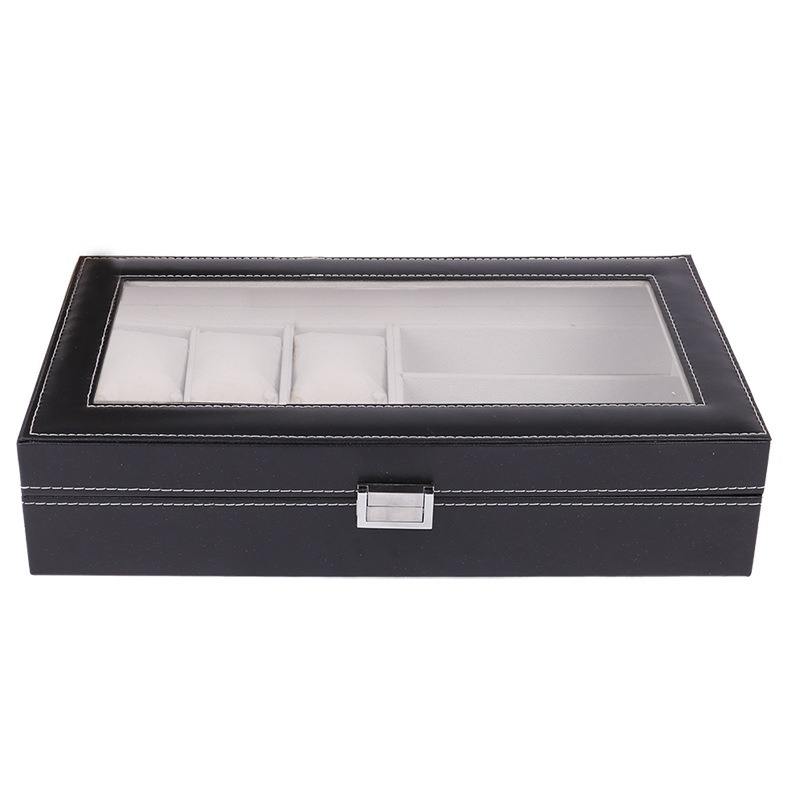 Luxury Display Storage Boxes Rectangle Shape Leather Watch Case with Lock for Sunglasses Glasses