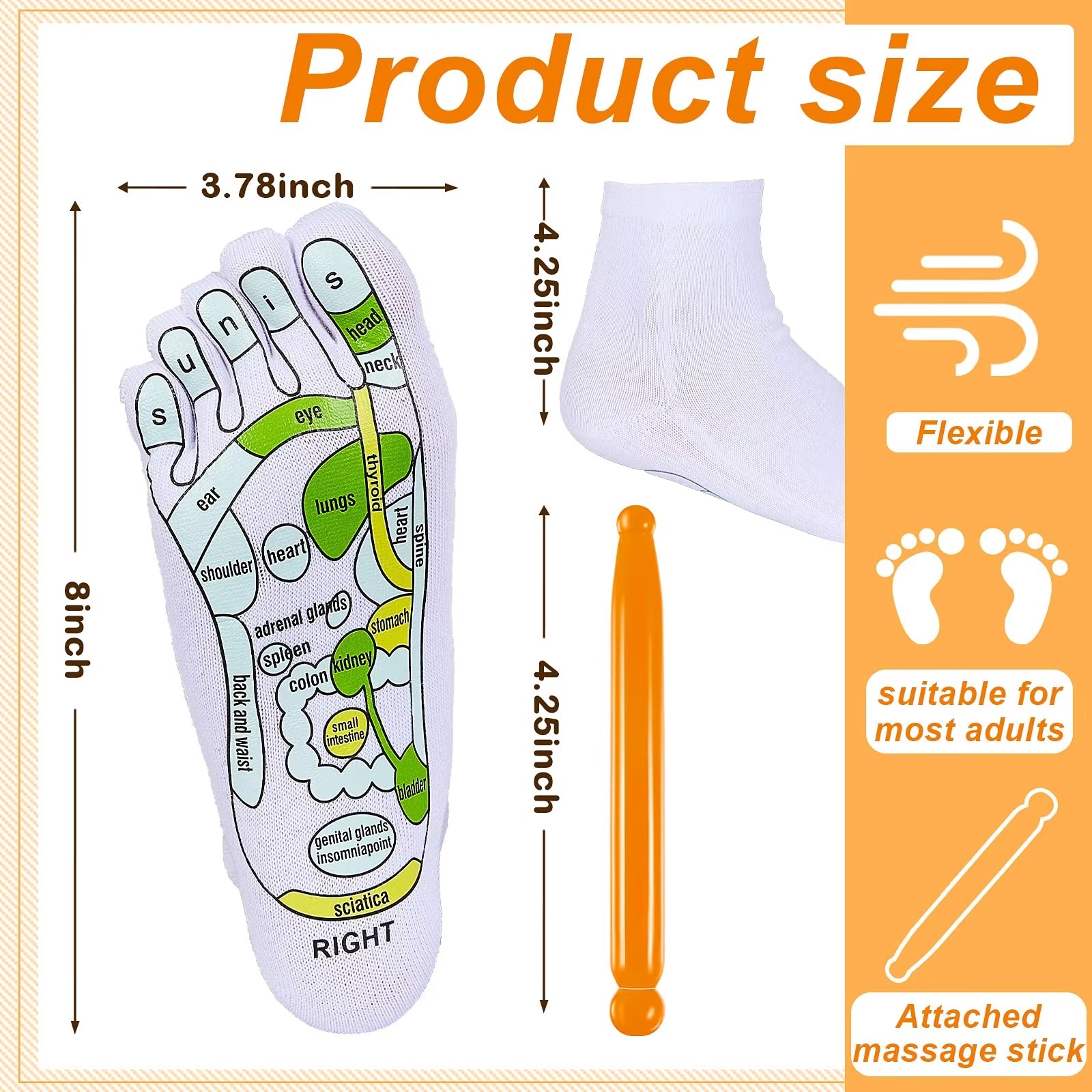 ACUPRESSURE REFLEXOLOGY MASSAGE SOCKS WITH MASSAGE TOOL 