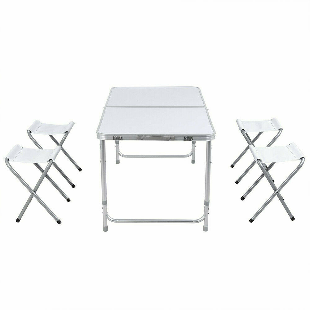 6 Ft Height Adjustable Aluminum Fold-Up Table with Four Chairs 
