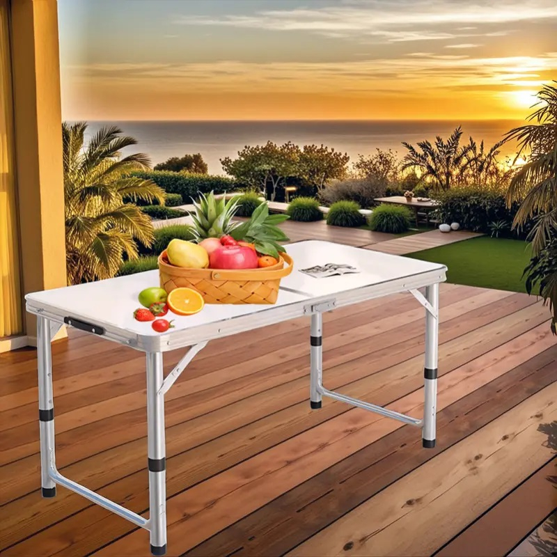 6 Ft Height Adjustable Aluminum Fold-Up Table with Four Chairs 