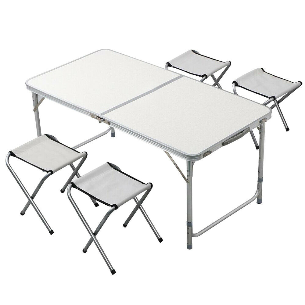 6 Ft Height Adjustable Aluminum Fold-Up Table with Four Chairs 