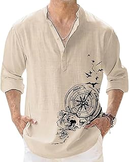 Men’s casual linen shirt with nautical compass print
