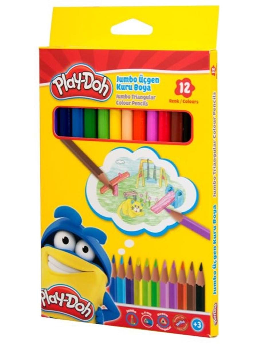 Play-doh Jumbo Üçgen Kuruboya Kalemi 12 Renk Kuru boya