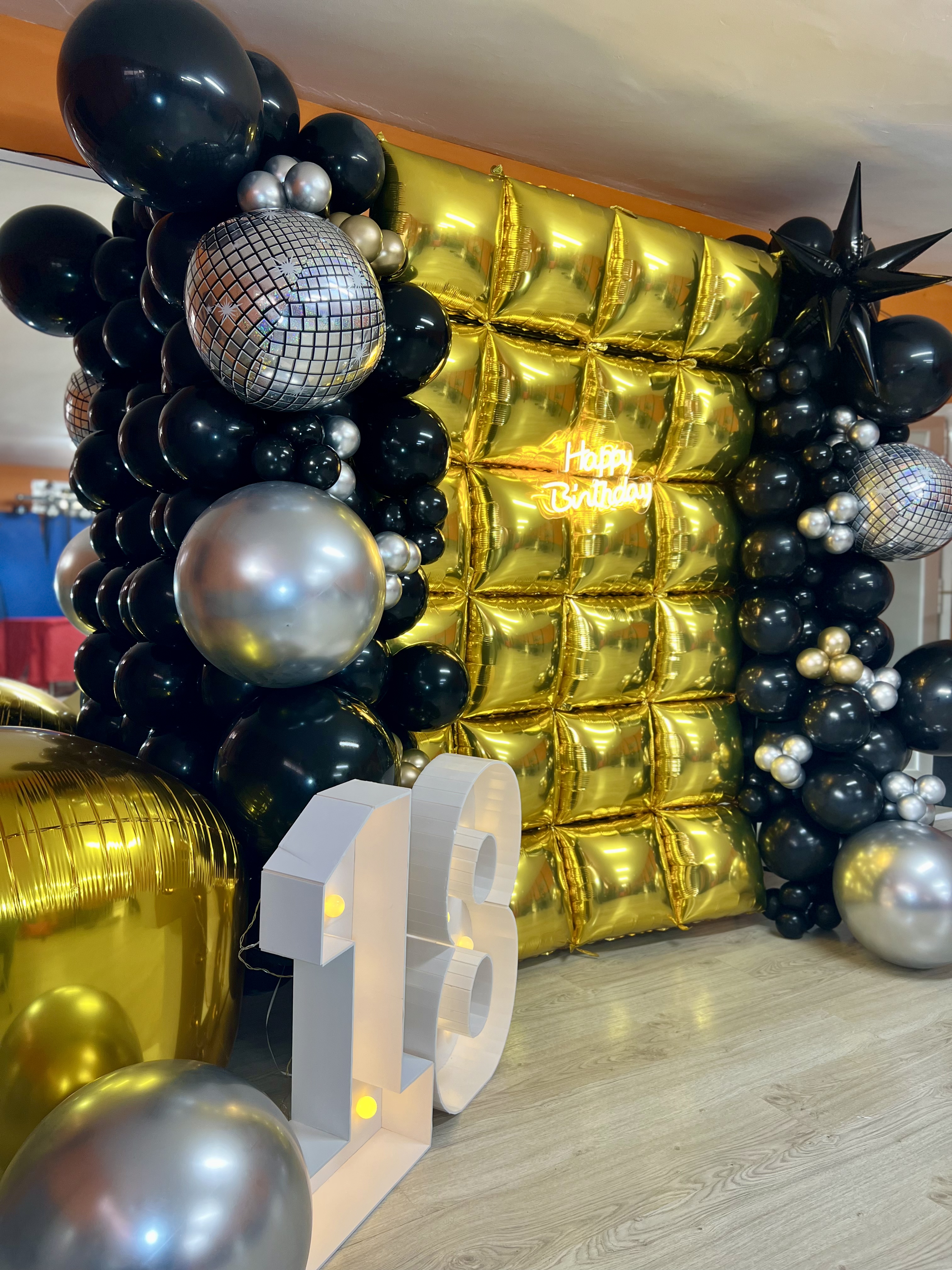 Set Disco Gold — Photocall negro & dorado